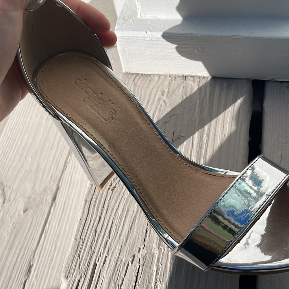 Vintage Charlotte Russe Metallic Silver Block Heels Ankle Strap Size 7 - Picture 8 of 15